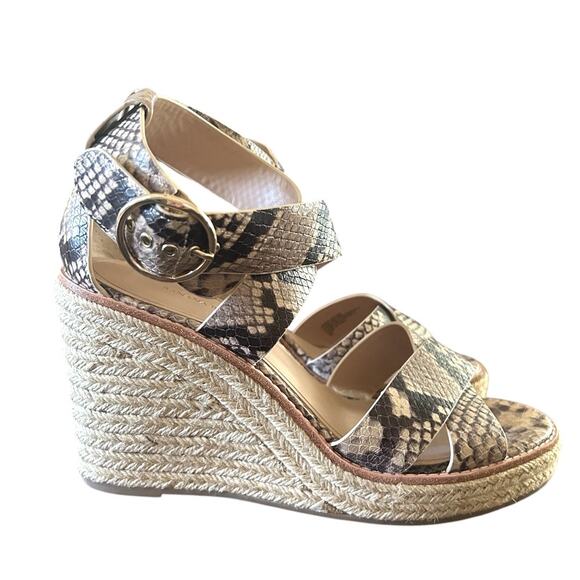 Banana Republic Leather Espadrille Wedge Sandal Women's 8 Snake Print Buckle - Picture 2 of 8